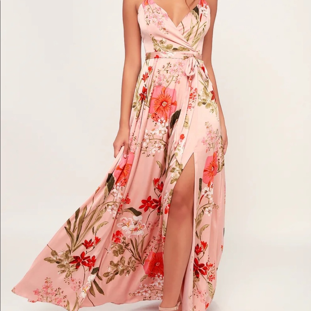 Lulu’s Still the One Pink Satin Maxi Dress